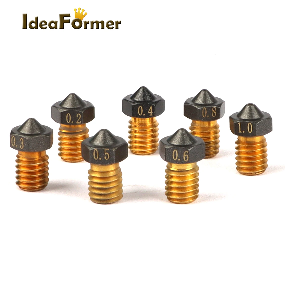 5PCS MK7 MK8/ E3D V6 Volcano Nozzle Brass PTFE Coating 0.2/0.3/0.4/0.5/0.6/0.8/1.0mm Non-stick Nozzle For 1.75mm Filament Hotend