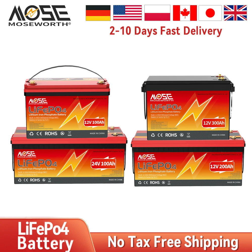 

LiFePO4 12V 100Ah 200Ah 300A 12.8V Battery Pack 8000+ Cycles With BMS For RV Campers Boat Solar Off-Road Off-grid 12V Battery EU