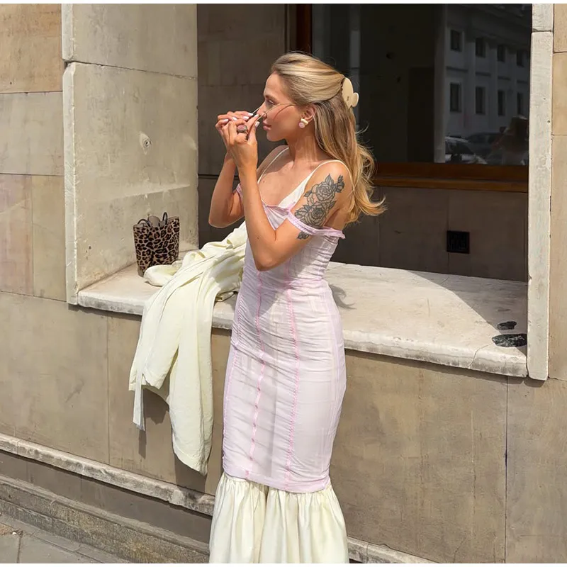 Sheer Layers Mesh See Through Midi Dress Women Spaghetti Strap Sleeveless Slim Dresses 2026 Summer Lady Sexy Beach Outfit