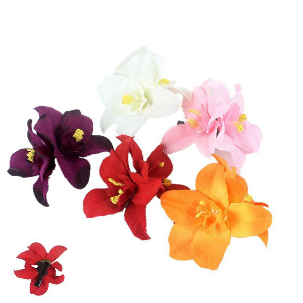 1 PC Orchid Flowers Hair Clips Beach Seaside Flower Barrette Bohemia Bridesmaid Double-flower Hairpin Bridal Headwear