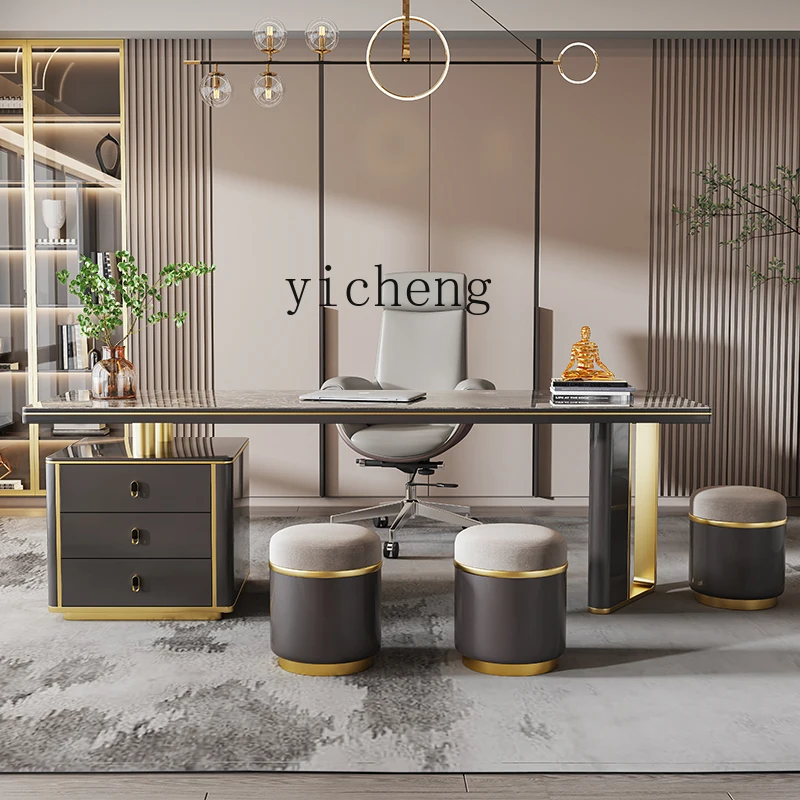 XL Light Luxury Stone Plate Desk High-End Home Study Computer Desk Stainless Steel Desk