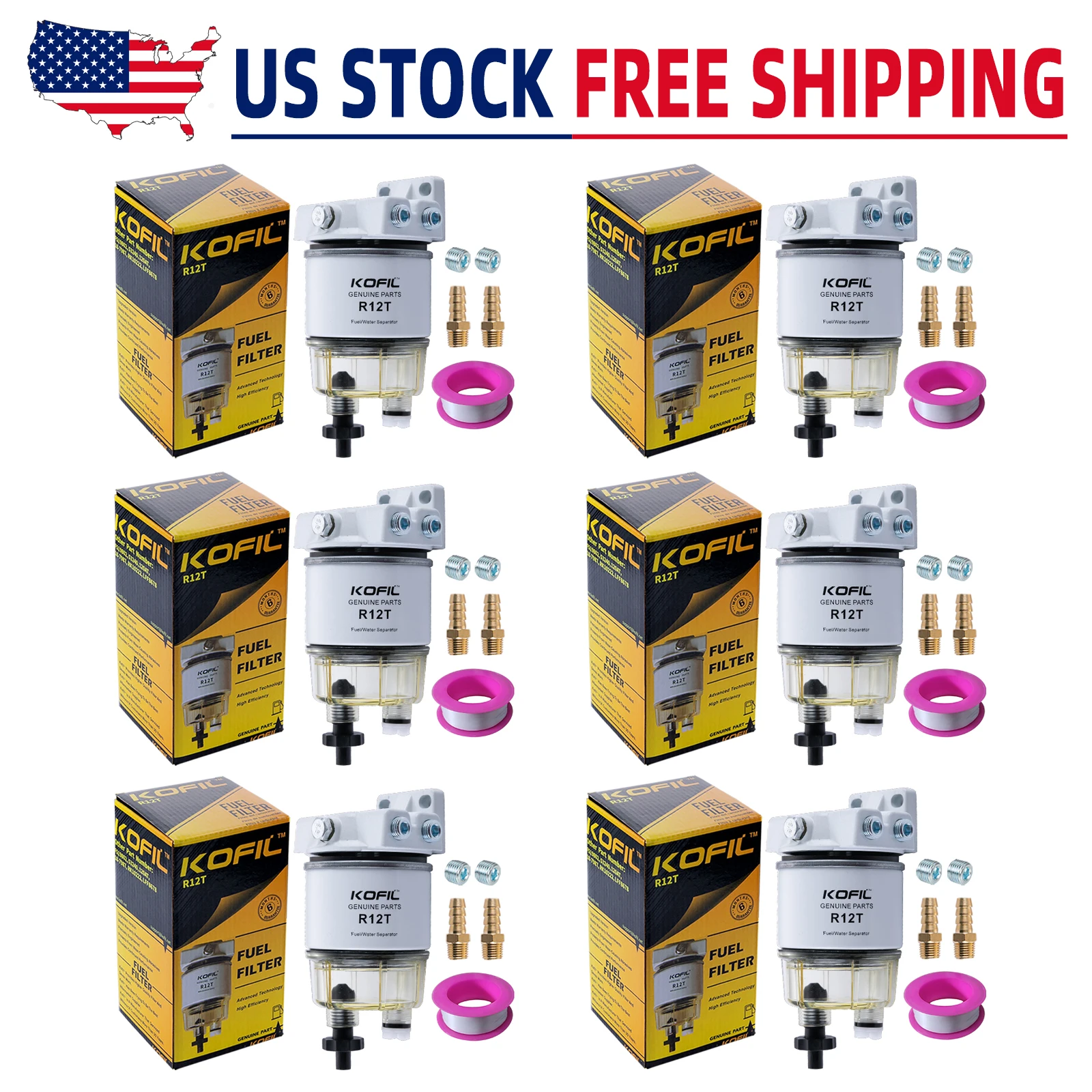 

6pcs R12T Fuel Water Separator Filter, Marine SPIN-ON Filter Replaces Racor S3240 120AT NPT 1/4-19part number: