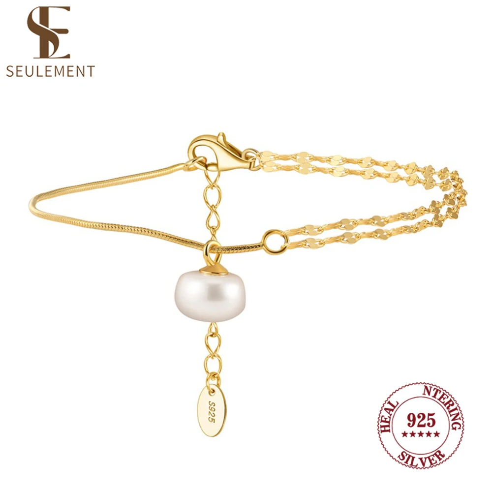 

Seulement Freshwater Natural Baroque Bracelet for Women 925 Sterling Silver Chain Charm Bracelets Fashion Jewelry Accessories