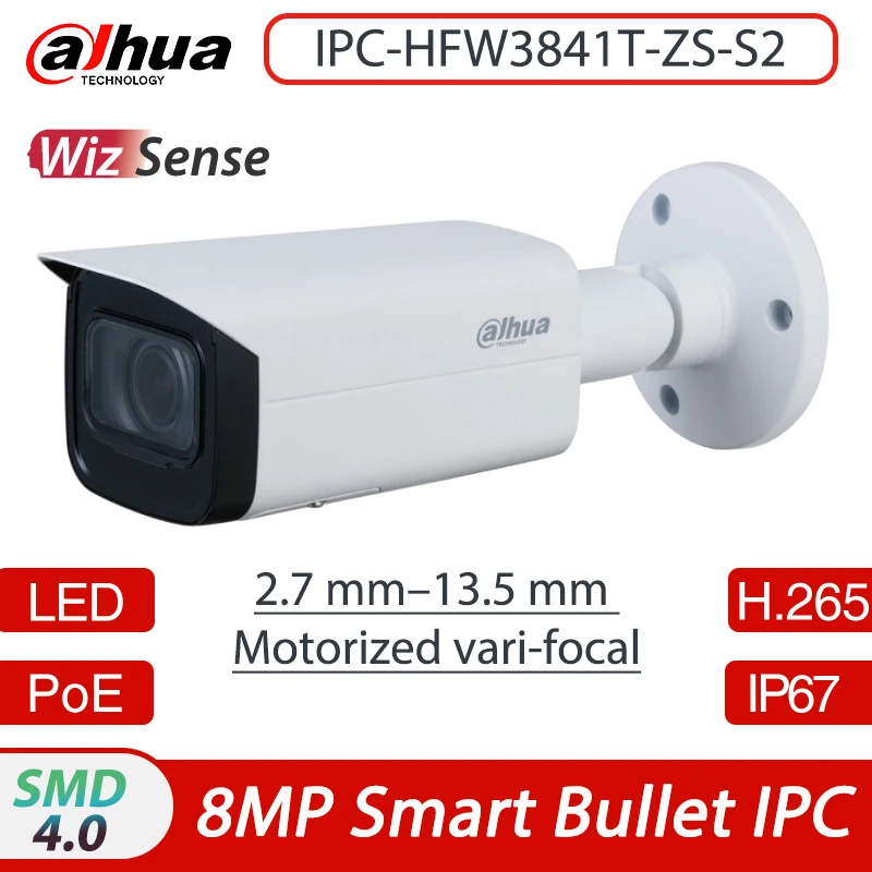 

Dahua IPC-HFW3841T-ZS-S2 8MP 4K IR60M H.265 2.7-13.5mm Motorized Vari-focal Bullet WizSense Network Security CCTV IP IK10 Camera