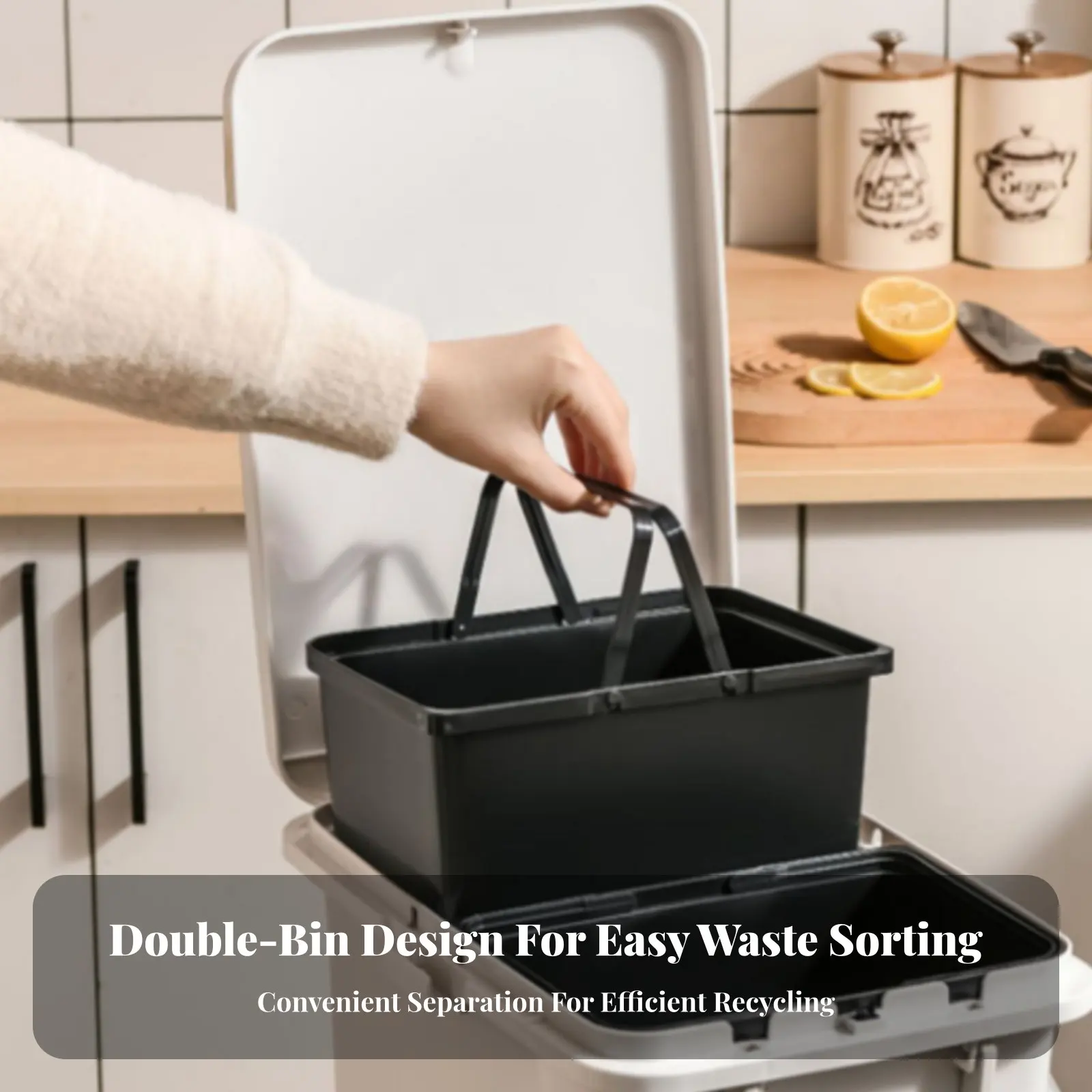 

Kitchen Sorting Trash Can Press-Activate Lids Wet Dry Separation Bin Multi-Compartment Trash Can Odor Seal Lid for Families