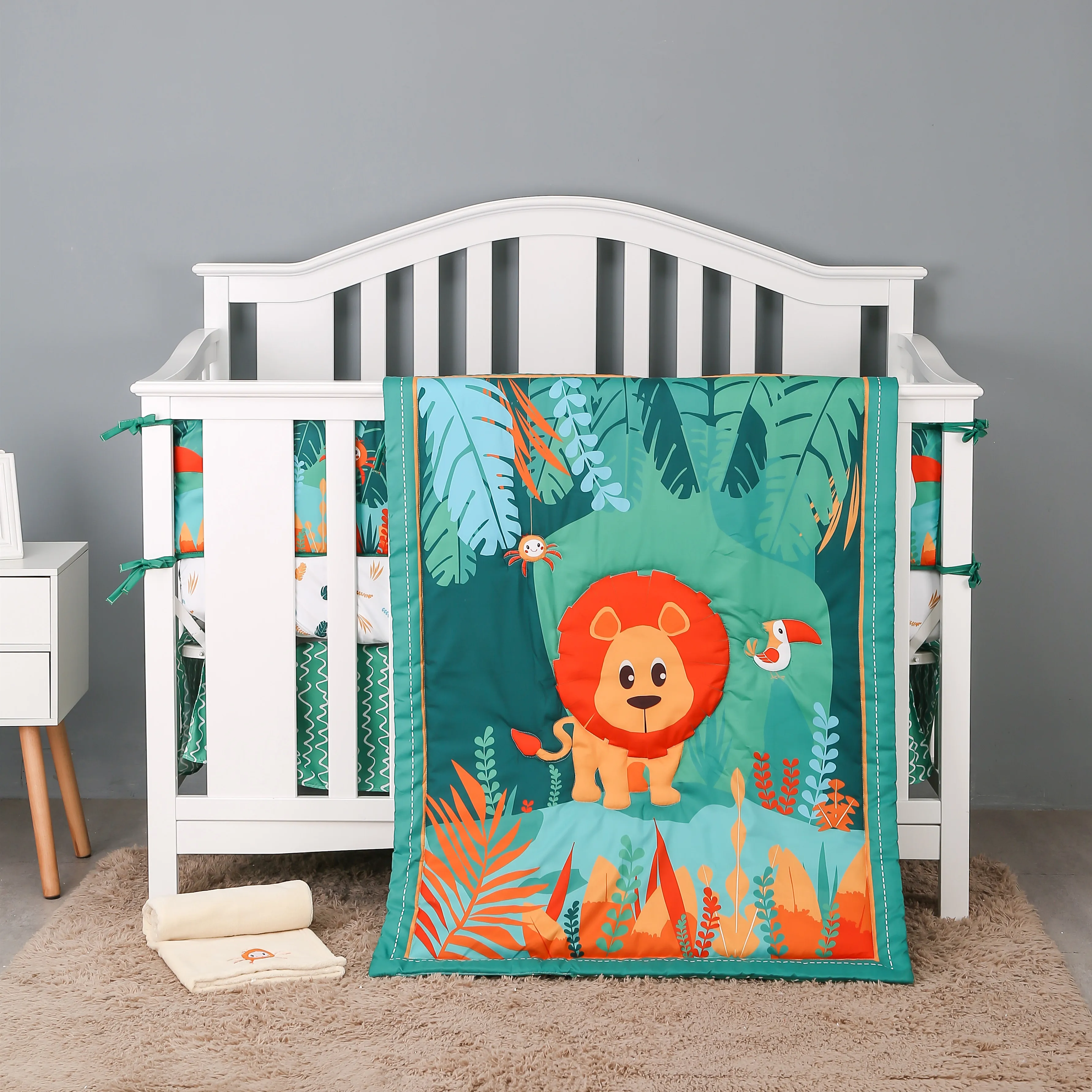 Green Ark Animal  Jungle Theme Neutral 4 Piece Baby Crib Bedding Set baby gift including comforter, bumper,sheet, blanket