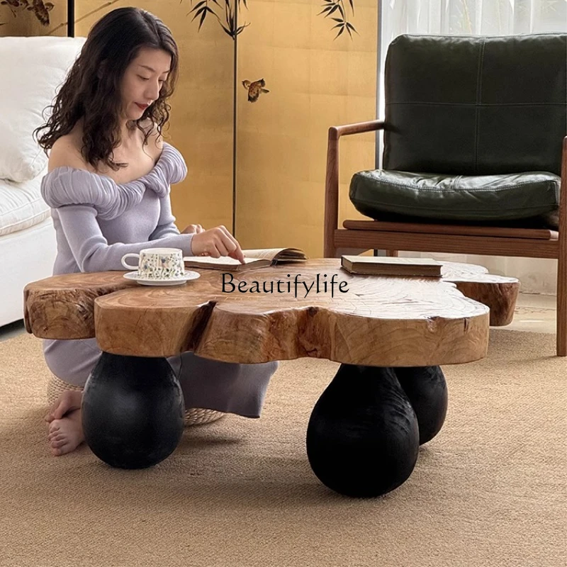 

Wabi-Sabi Style Solid Wood Coffee Table Irregular Vintage Style Living Room Table Home Sofa Side Table