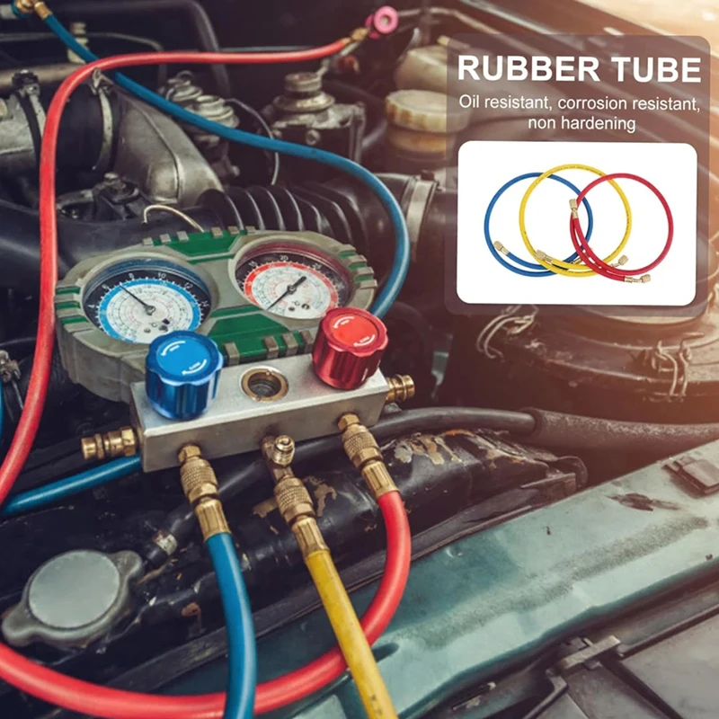 A/C Charging Hose Tube Kit 0.9M-1.8M Low Loss Fittings for R134A R12 R22 Refrigerant Air Conditioning Manifold Gauge 1/4