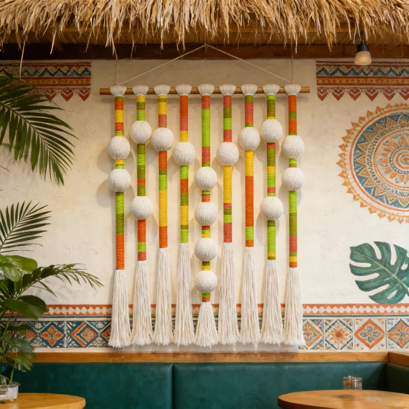 

Macrame Wall Hanging Spherical Ball Design Long Tassel Boho Wall Art Decor for Living Room Bedroom Home Interior