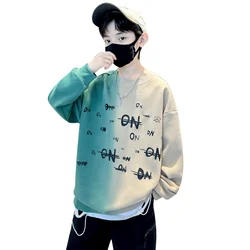 Kids Boy Spring Clothing Sweatshirt with Gradient New Letter Printed Streetwear Long Sleeve T shirt Retro Design Pullover Tops
