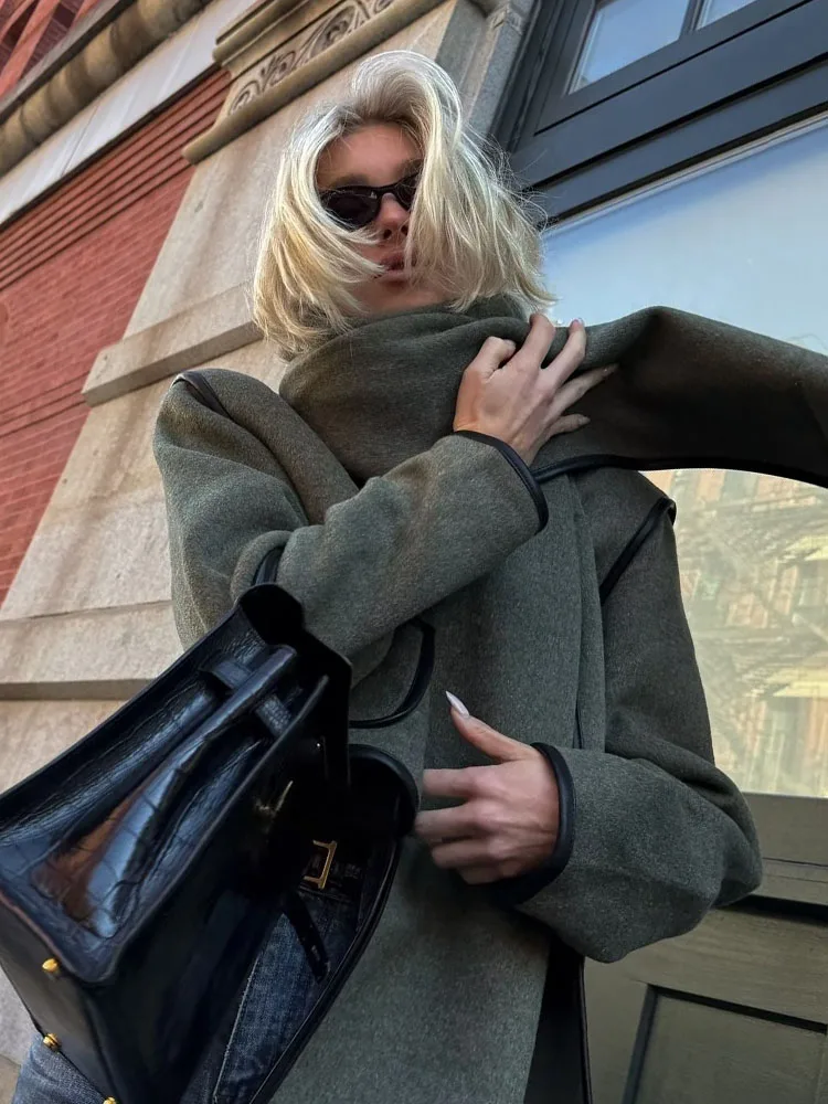 HH Women New Fashion Versatile Imitation Leather Scarf Short Coat Female Simple Casual Single-breasted Pocket Long Sleeve Jacket