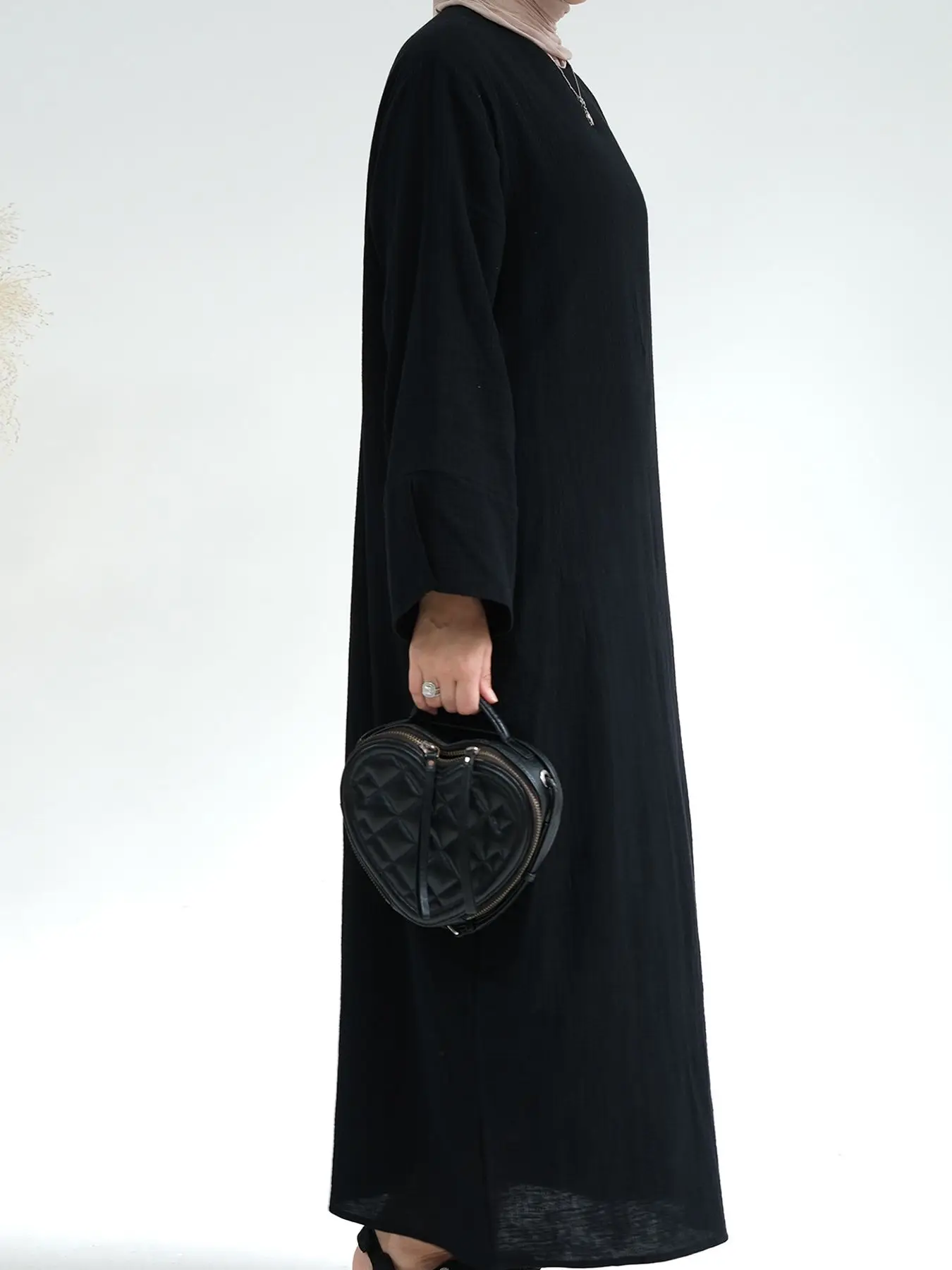 Manica intera turco modesto Abaya abito lungo O collo 100% cotone donna musulmano marocchino caftano Jalabiya Islam Dubai abiti tasche