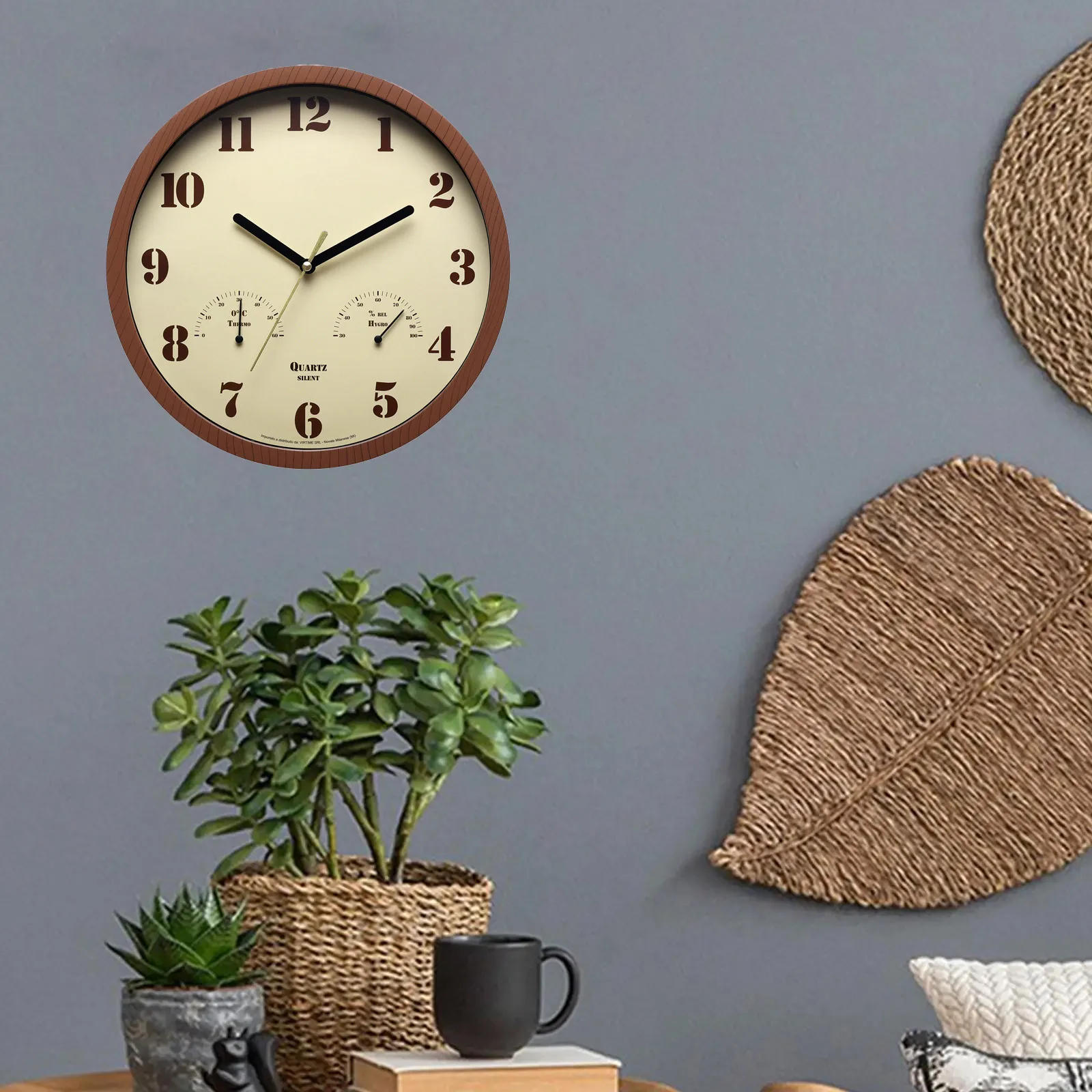 Clearance_9.5 Inch Simple Fashion Living Room Thermometer Clock Wooden Scale Watch 12 Hours Mini Wall Clock Carrying Thermometer image 2