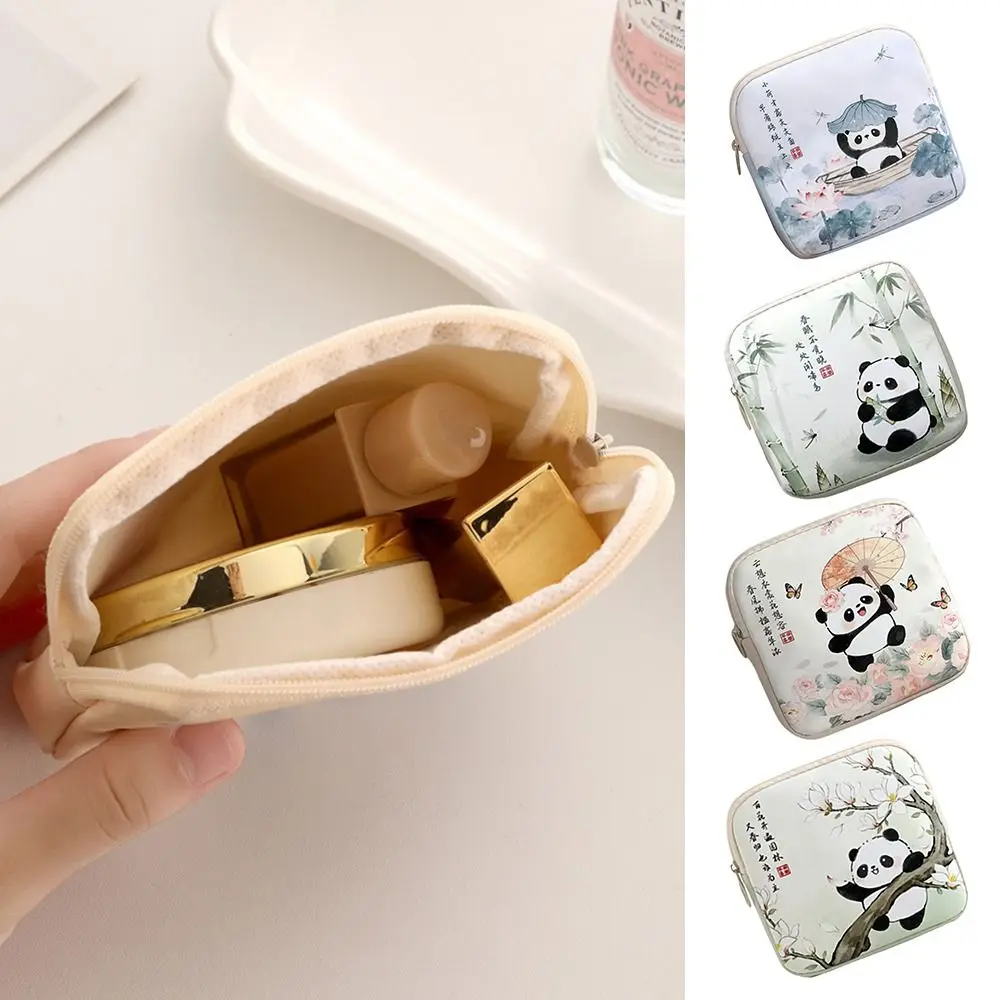 Cute PVC Sanitary Pads Bag Large Capacity Panda Cosmetic Bag Multipurpose Lipstick Earphones Storage Mini Data Cables Organizer