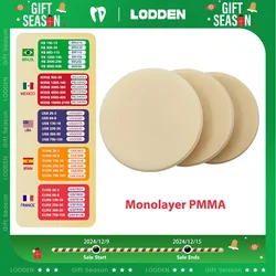 LODDEN Monolayer PMMA Block Dental Lab Material Resin Disc for CAM/CAD Open System 98mm A1 A2 A3 A3.5 B1 B2 BL1 Colors