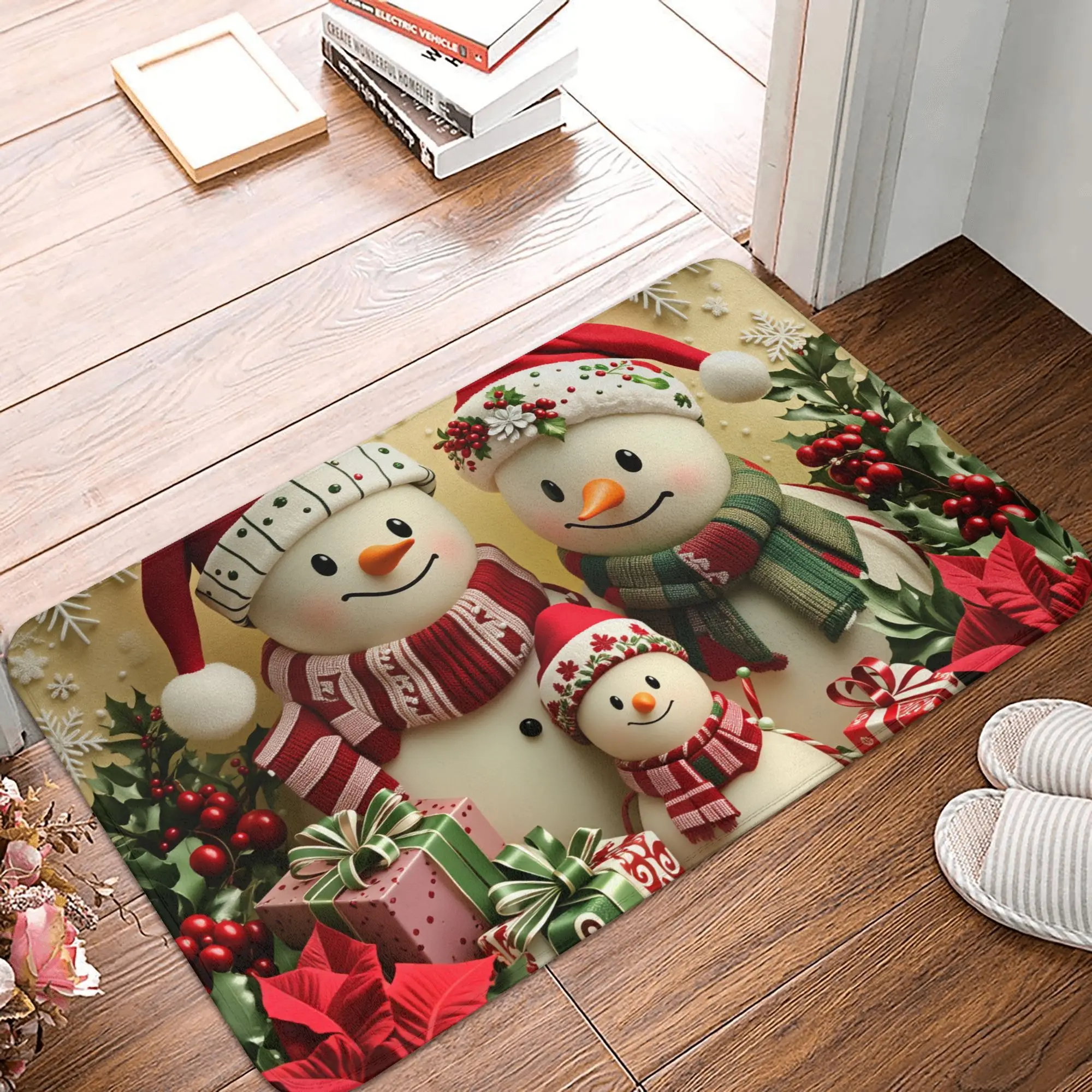

Winter Snowman Christmas Print Floor Door Kitchen Bathroom Mats Anti-Slip Outdoor Doormat Garden Entrance Carpet Rug
