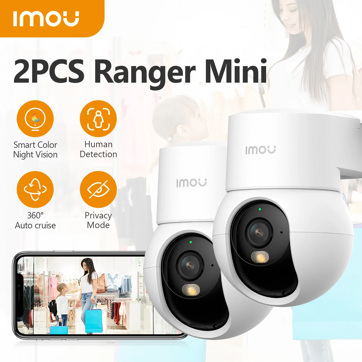 

IMOU 2PCS Ranger Mini indoor Wifi IP Security Camera Baby Monitor AI Human Pet Detection Color Night Vision Surveillance
