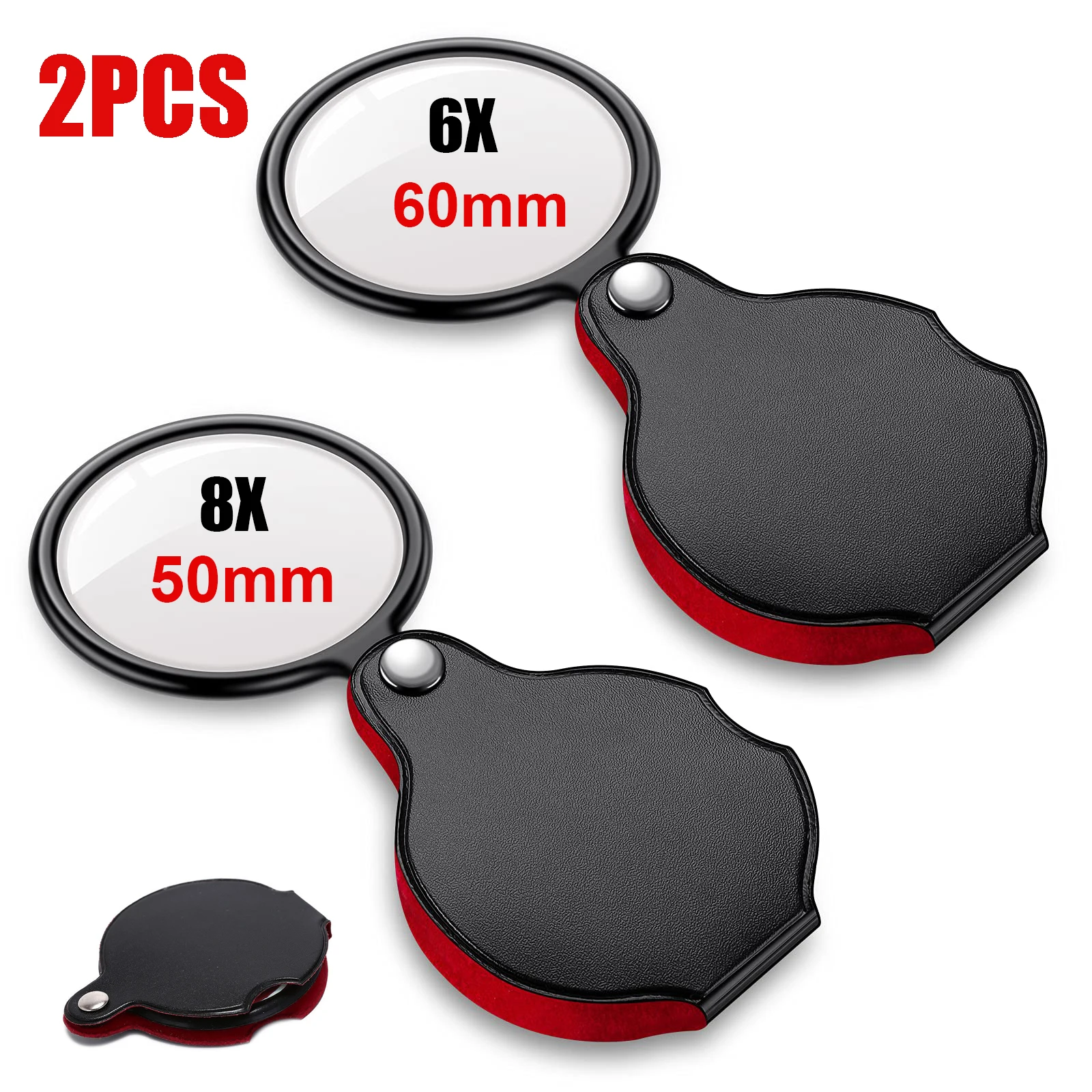 6X 8X Folding Magnifier Portable Handheld Magnifying Glass Pocket Jewelry Loupe 50/60mm Single Lens Magnifier for Reading