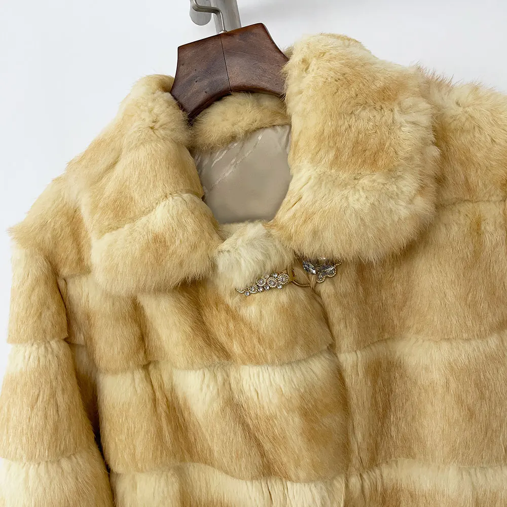 MENINA 2025 New Winter Coat Women Real Rabbit Fur Jacket Lady Fashion Long Sleeve Natural Fur Coat Warm Winter Clothes for Women