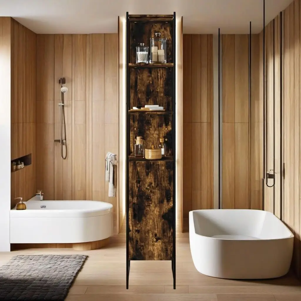 13x13x73 Smoked Oak Bathroom Cabinet - Engineered Wood Storage Solution