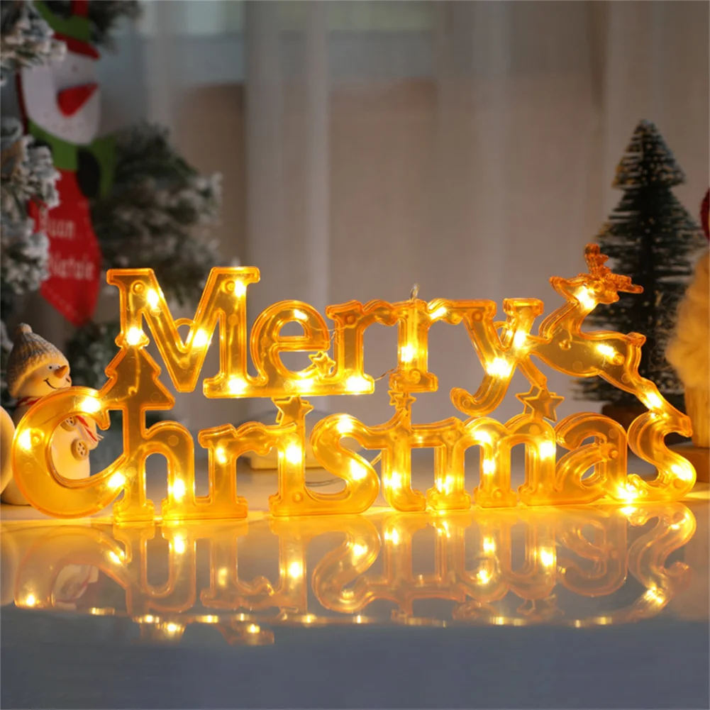 Christmas LED Letter Tag Light con simpatici modelli di albero di natale alce alimentati a batteria per decorazioni per la casa della festa di natale