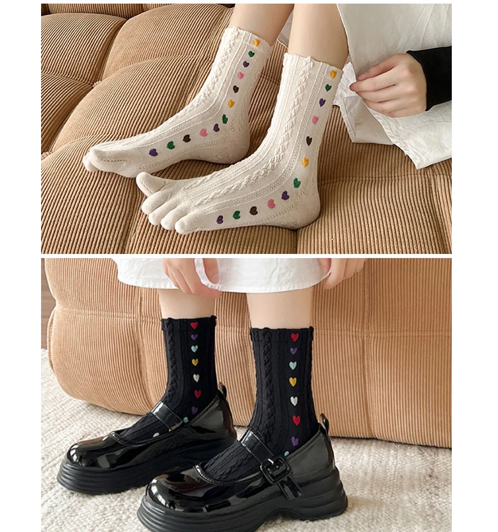 Niedliche kurze Zehensocken für Damen und Mädchen, Baumwolle, gestreift, Katze, Liebe, modisch, schweißabsorbierend, antibakteriell, atmungsaktiv, warm, Fünf-Finger-Socken – Detail 7