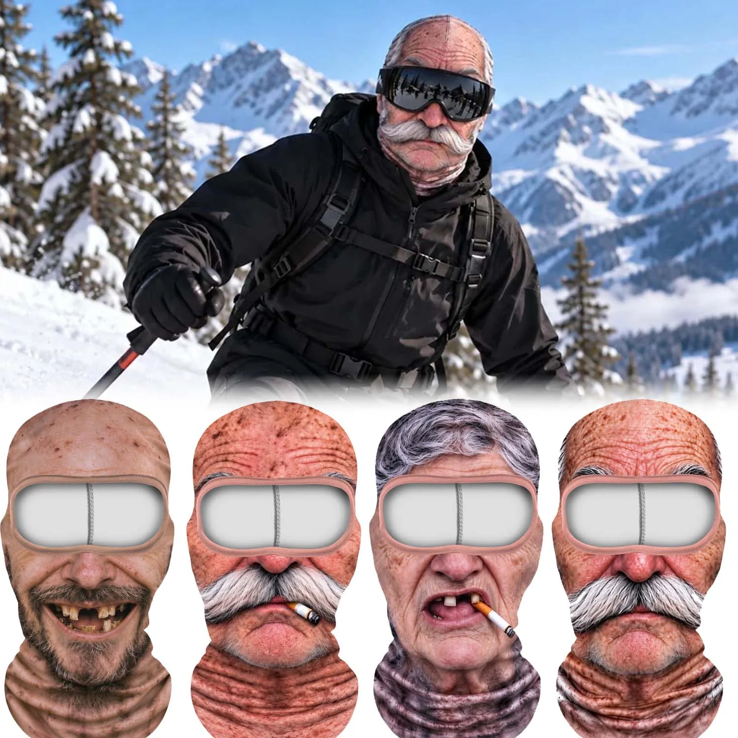 Fleece Lined 3D Funny Face Balaclava Full Face Cover Windproof Thermal Hood for Motorcycle Riding Skiing Outdoor Winter Mask