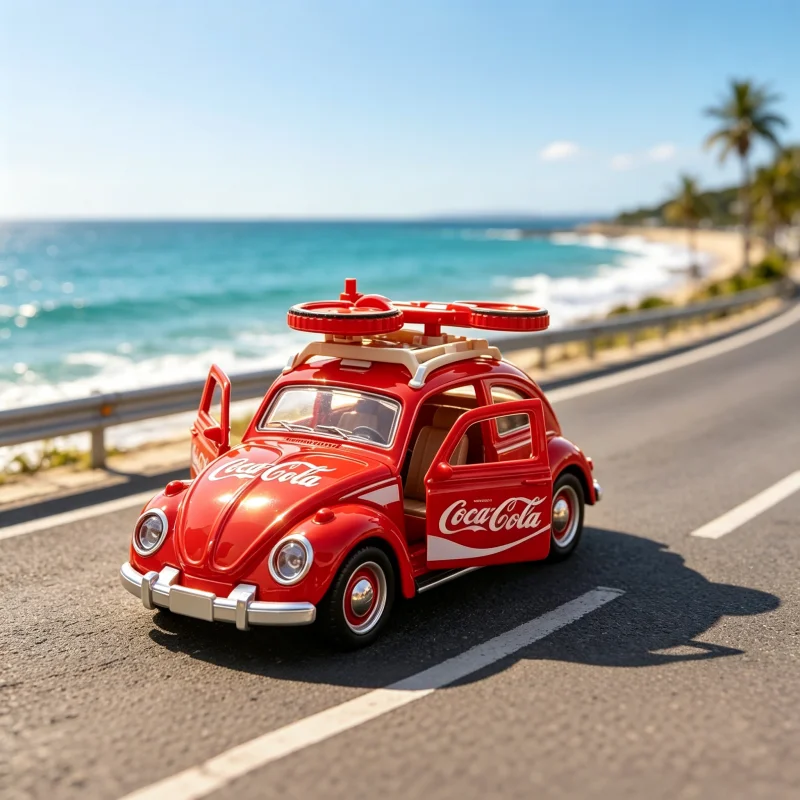 1:36 Scale Retro Beatles Alloy Toy Car, Travel Version with Roof Luggage Rack, Pull-Back Function, Doors That Open and Can Be Op