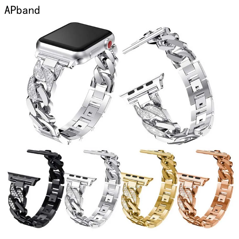 Diamond Strap For Apple Watch band 49mm 45mm 44mm 40mm 41mm Stainless Steel correa Bracelet iwatch series 8 7 6 se 5 ultra strap