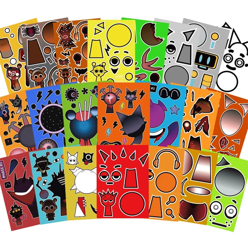 10/22/32PCS Sprunki Stickers Make-a-face Stickers Make Your Own Sprunki Sticker for Class Reward, Book Decoration Kid Gift