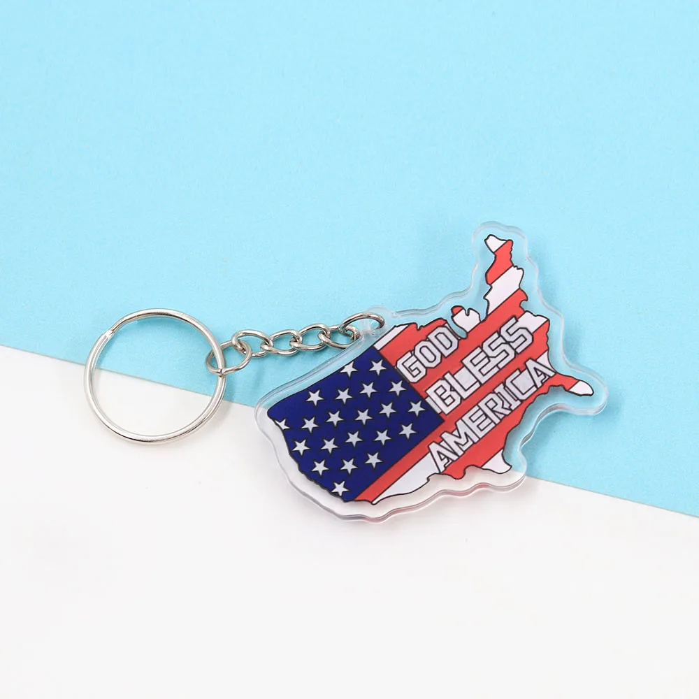 God Bless America USA Map Keychain American Flag Acrylic Keyring Patriotic Gift  Independence Day July 4th Souvenir United State