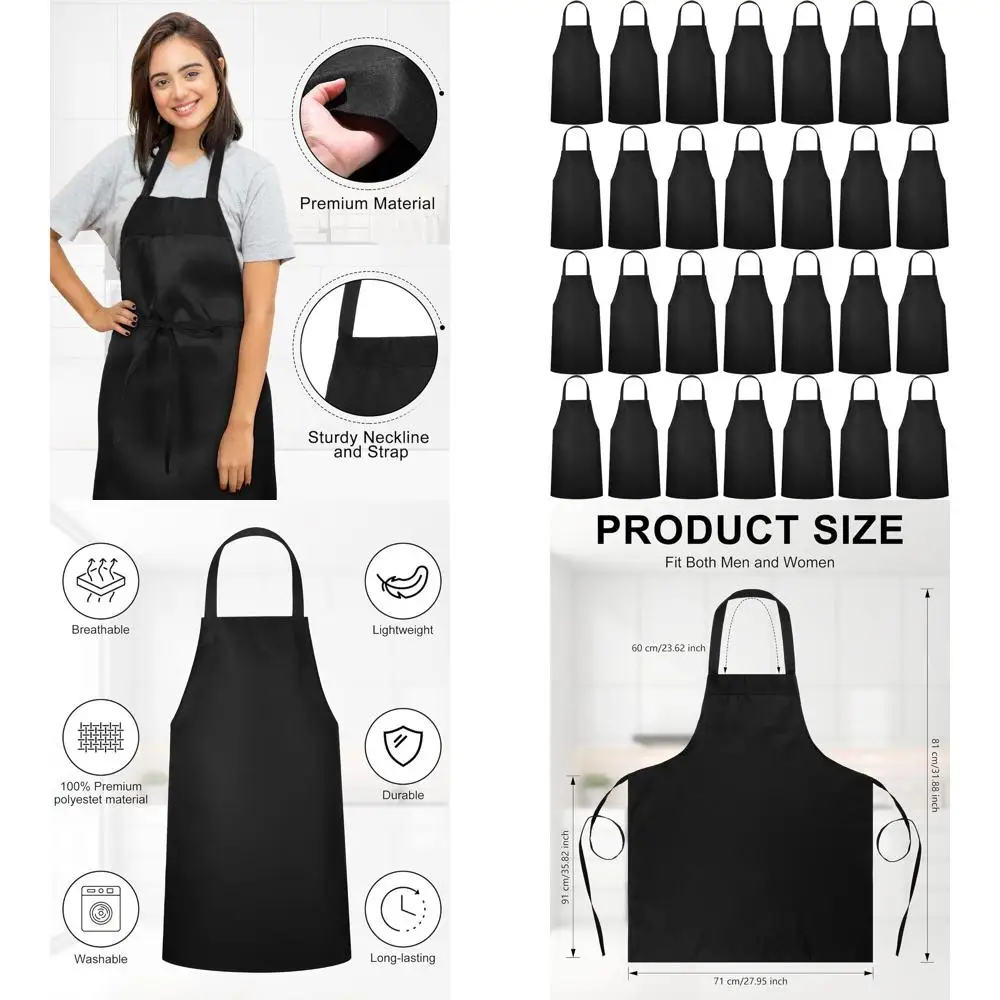 

Однотонные черные фартуки унисекс, 36 предметов, регулируемые и машинная стирка для мужчин и женщин