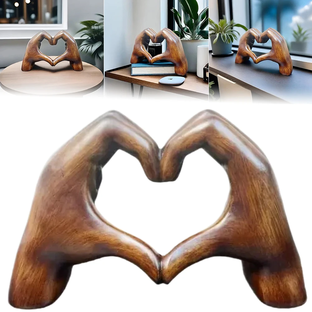 Heart Hands Statue Modern Art Sculpture Charming Wood Grain Effect Love Sculpture Boho Heart Hand Statue Room Wedding Decoration