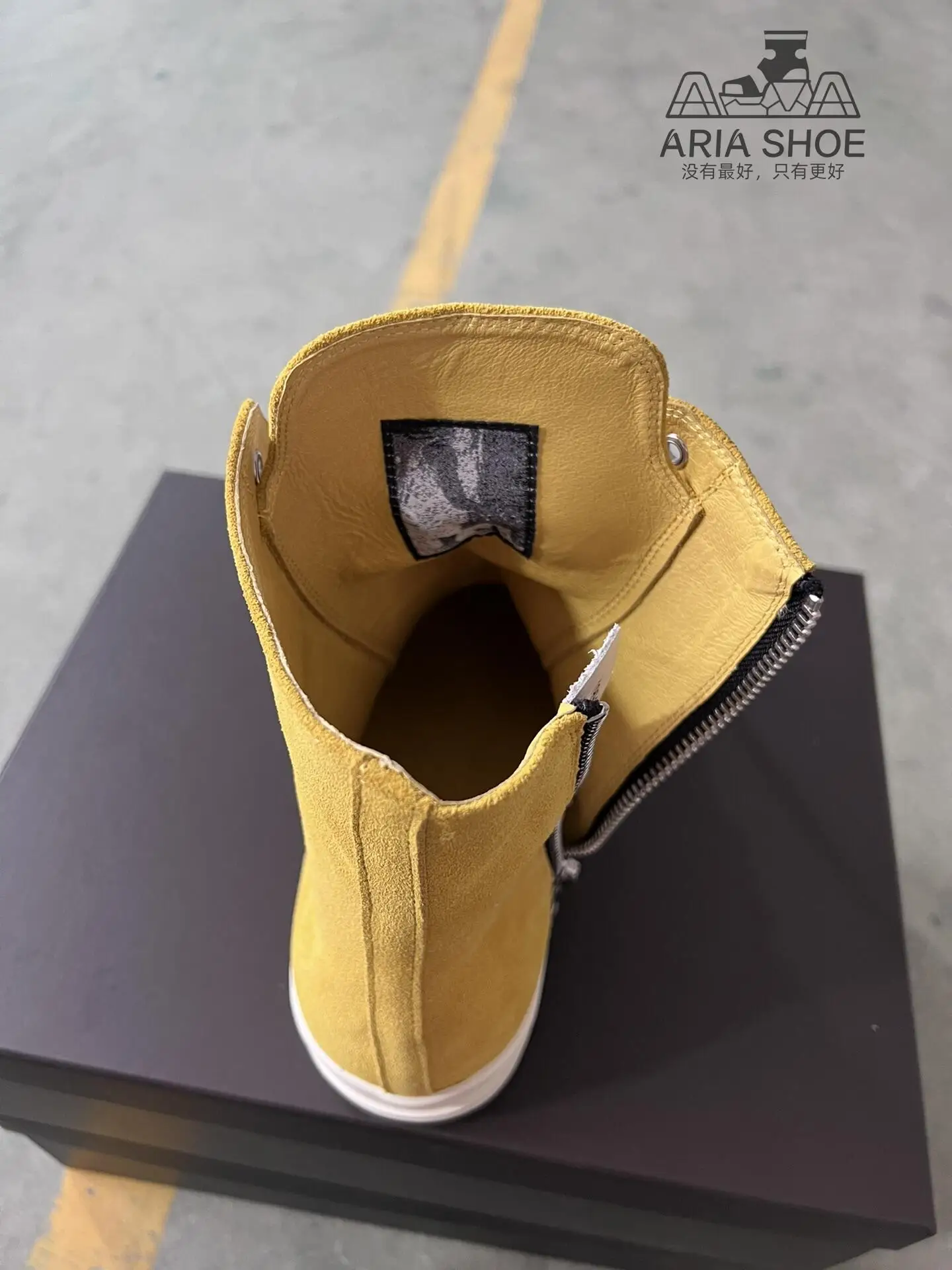 Rick estilo retro ro amarelo vaca camurça sapatos masculinos owens sapato feminino alta superior rendas tornozelo bota owens clássico luxo tênis planos