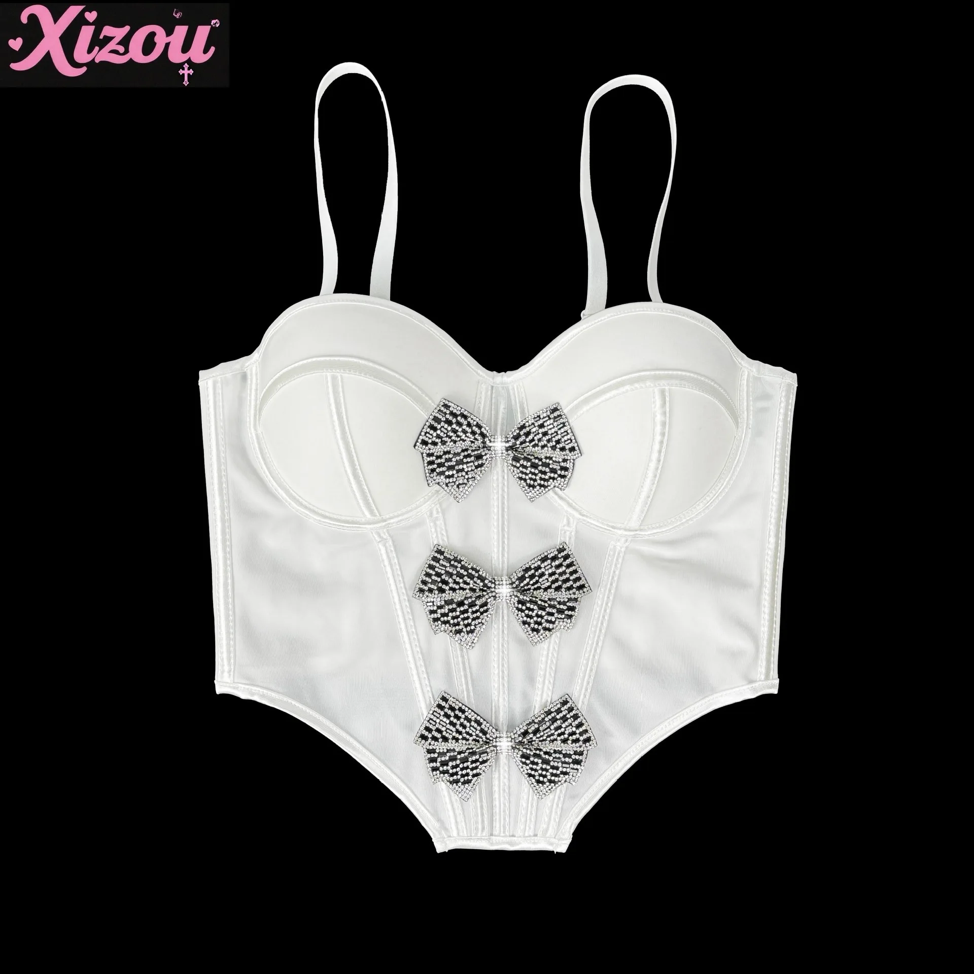 Europa Amerika Dark Cool Pittige Meisjes Strass Boog Visgraat Buste Vrouwen Sexy Tube Top Taille Sling Vest Dragen Visgraat tops