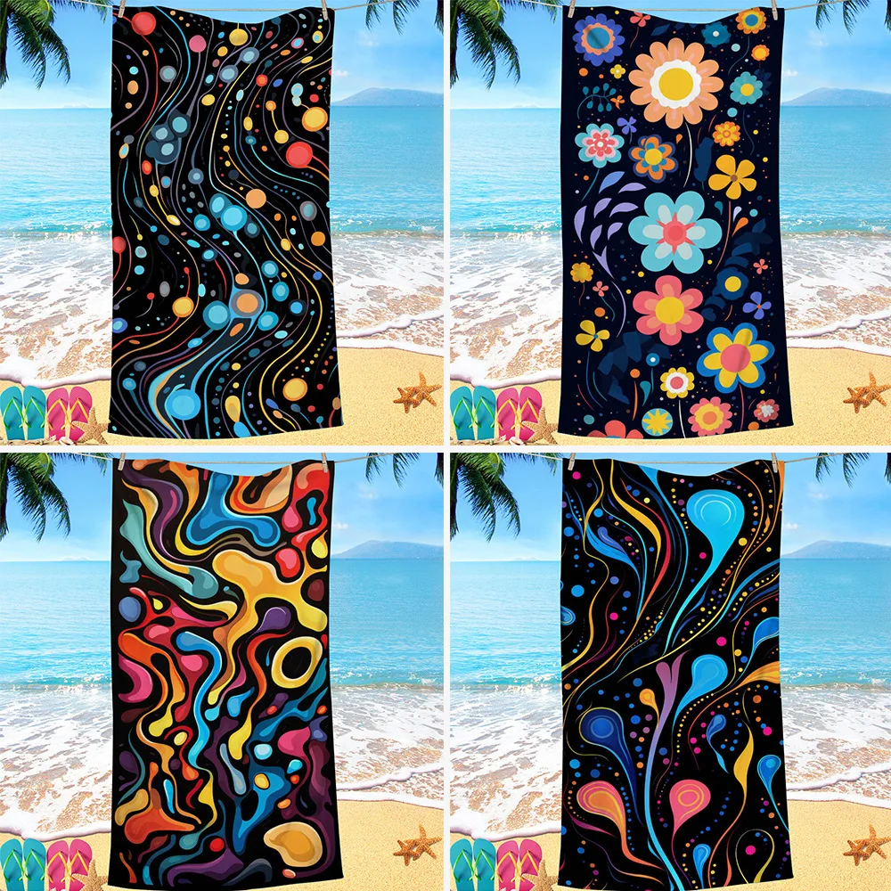 Painted Flower Series digital-printed polyester Superfine fiber double-sided fleece Beach vacation bath towel, beach towel