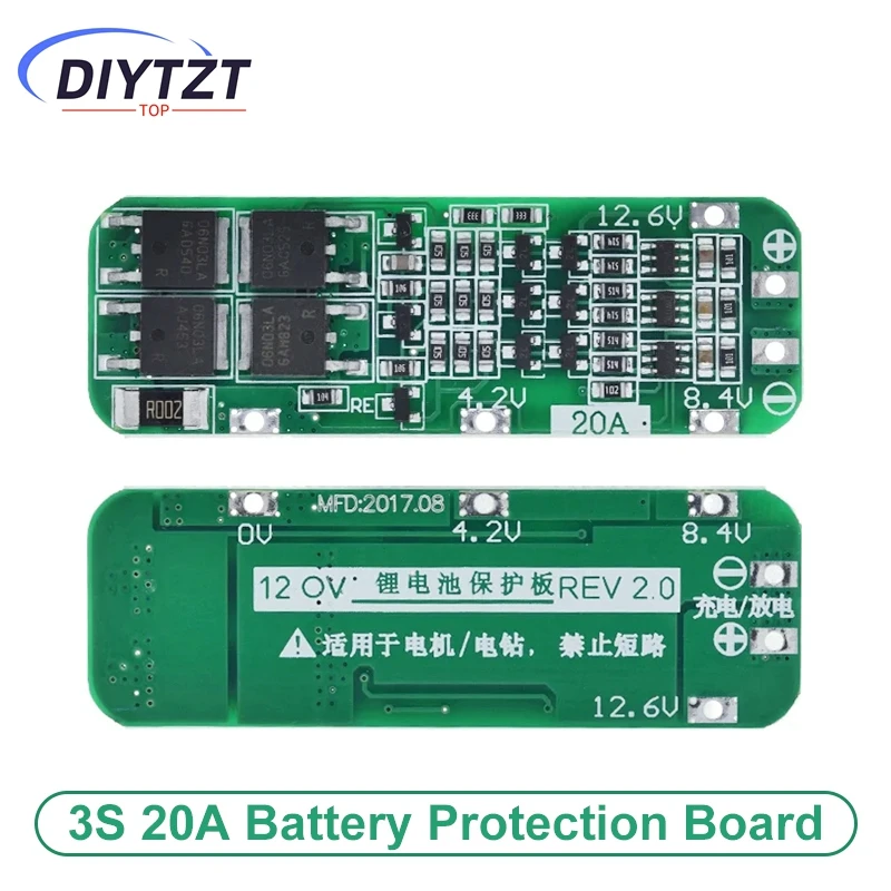 DIYTZT 3S 20A BMS 12.6V Li-ion Lithium Battery 18650 Charger PCB BMS Protection Board For Drill Motor 12.6V Lipo Cell Module