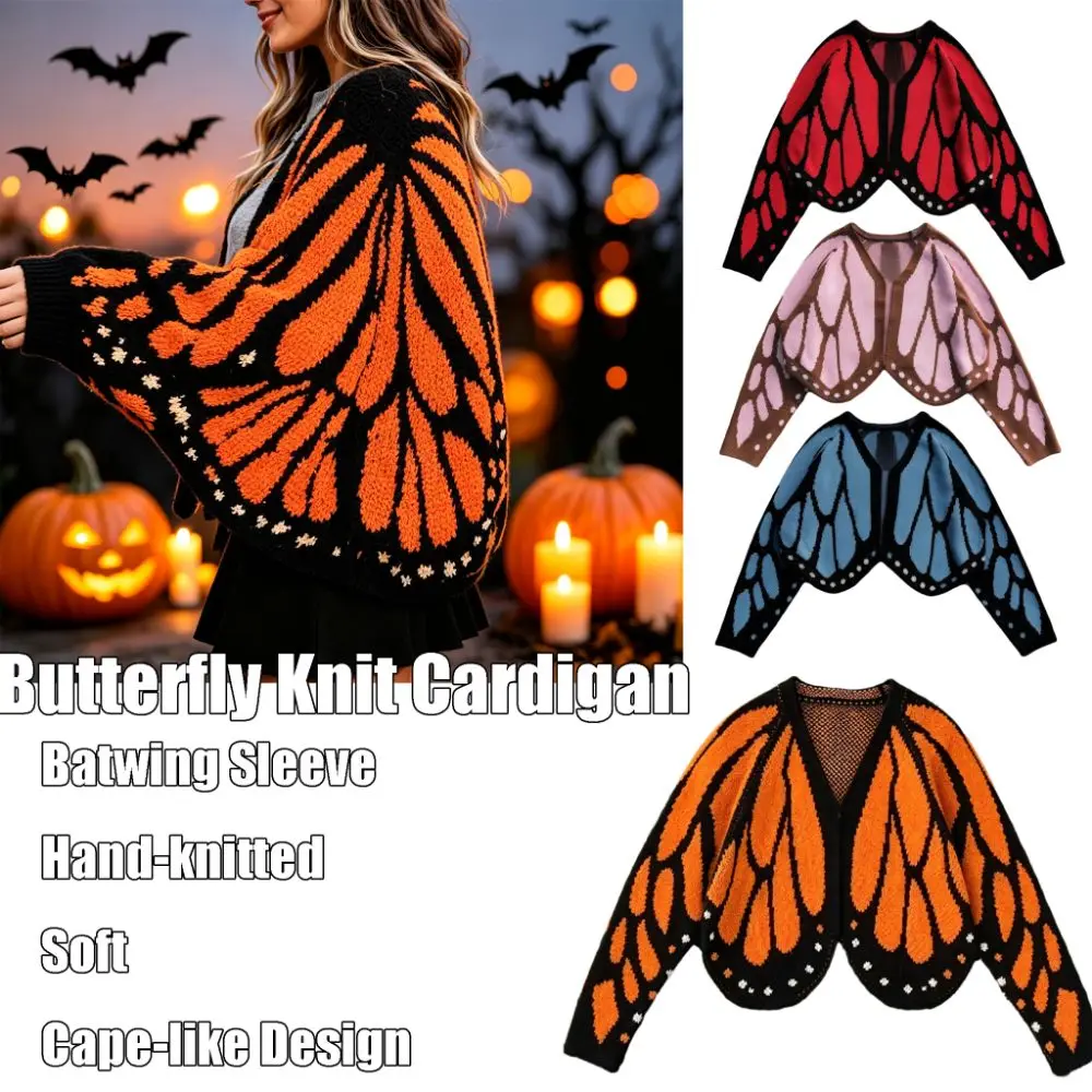 Monarch Butterfly Butterfly Knit Cardigan Hand-knitted Batwing Sleeve Batwing Sleeve Knit Shawl Cape-like Design Soft