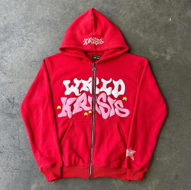 Hoodie ukuran besar pria Y2k, Hoodie jalan warna-warni Fashion huruf cetak, Hoodie ukuran besar, kaus ritsleting Hip-Hop kasual longgar, untuk pria dan wanita