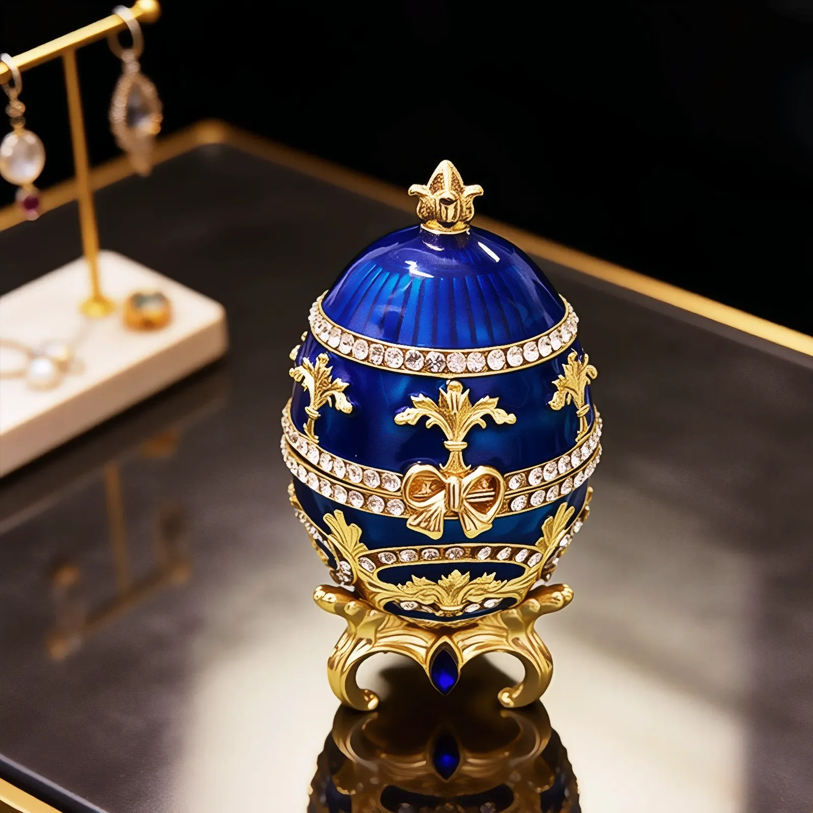 Fabergé-Style Egg with Gorgeous Hinged Jewelry Box Exquisite Desktop Decor for Easter, Christmas, Ring Box, Small Accessories