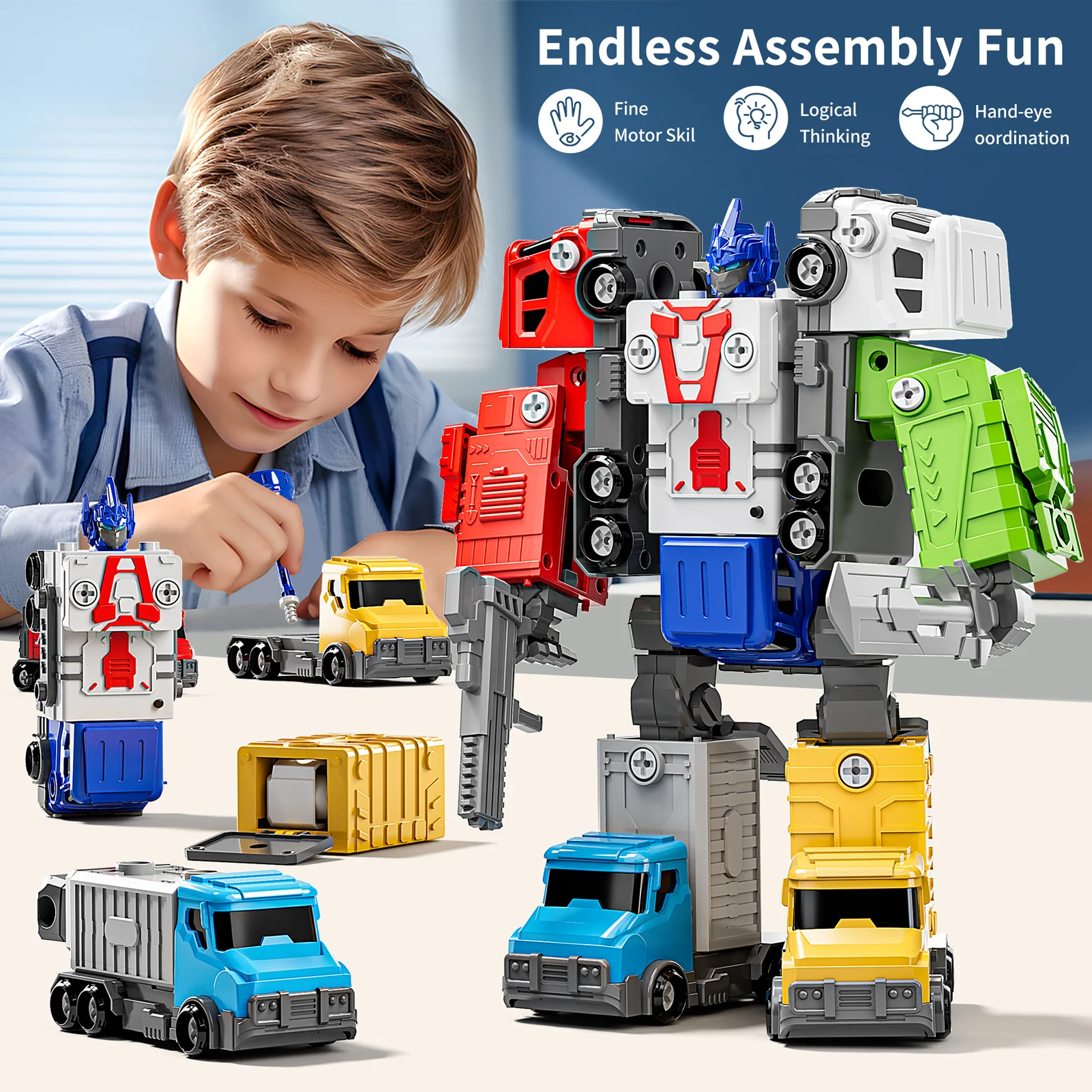 Take Apart 5 In 1 Robot Toys For Boys Diy Vehicle Construction Truck Toys Transformation Robot Cars Children Gifts Build Blocks