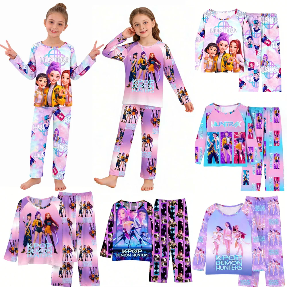 

Комплекты пижам для мальчиков и девочек, детские пижамы для детей 3, 4, 5, 6, 7, 8, 9, 10, 11, 12 лет, пижама Kpop Demon Hunters с длинными рукавами, одежда для сна для малышей, детская одежда