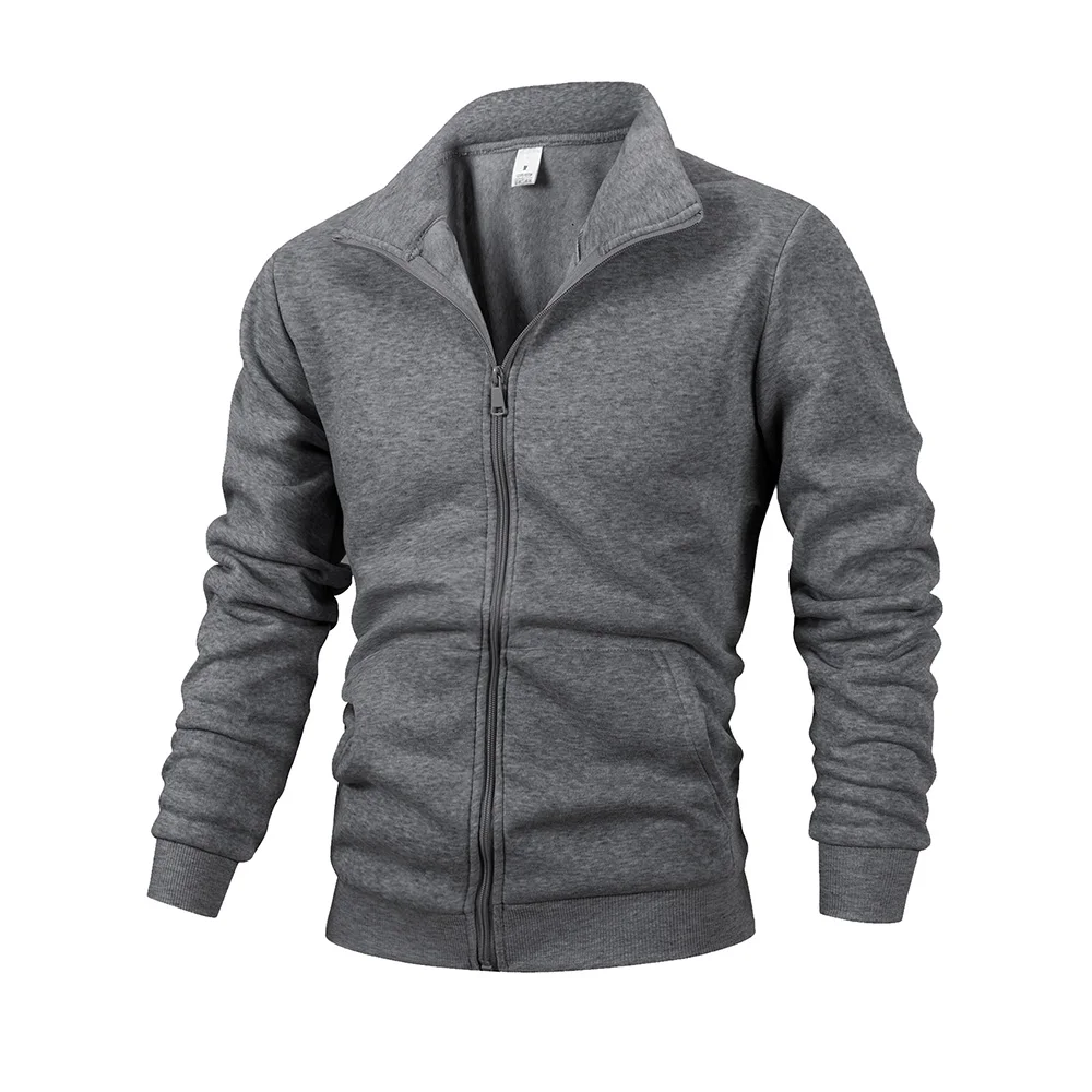 سترات رجالية كاجوال بسحاب وياقة واقفة ومعطف بلون سادة وأكمام طويلة وسترة رياضية خارجية ملابس الشارع