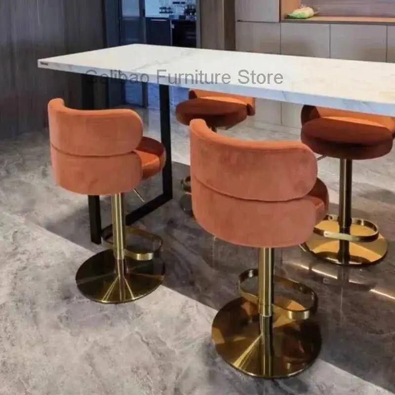 Stools Ergonomic Bar Gold Nordic Minimalist Leg Backrest Relaxing Counter Bar Chairs Adjustable Soft Sillas De Bar Furniture