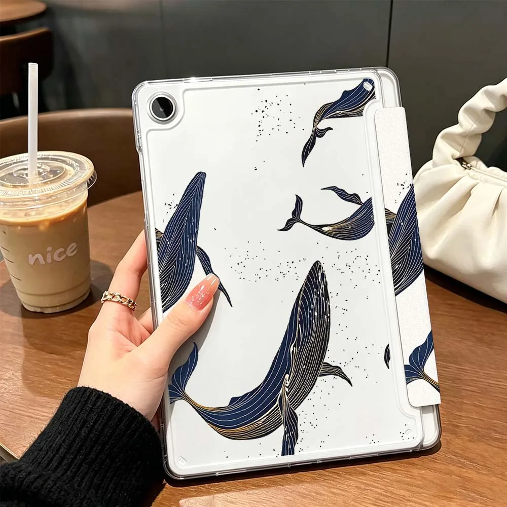 Blue Whale Art For Samsung Galaxy Tab A9 A8 A11 S6 S7 S8 S9 S10 FE Plus Lite Transparent Y-Shaped Folding Tablet Case