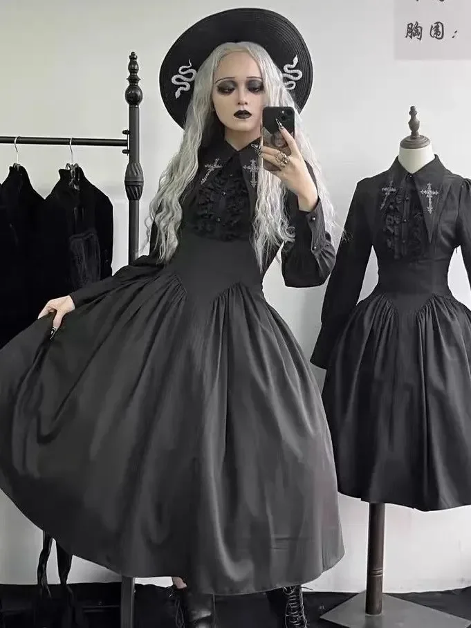 Lolita Dress Dark Gothic Lolita Prayer Redemption Song Dress Autumn/Winter New Dress Long Sleeve OP Party Cosplay Costume