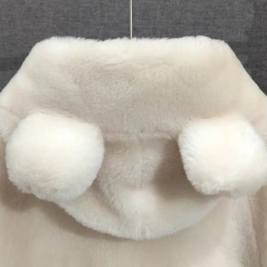 Fur One Jacket Women's Overcoat Autumn Winter New Mink Velvet Fur Coat Loose Horn Buckle Hooded Cute Ear Long Thick Warm Parka