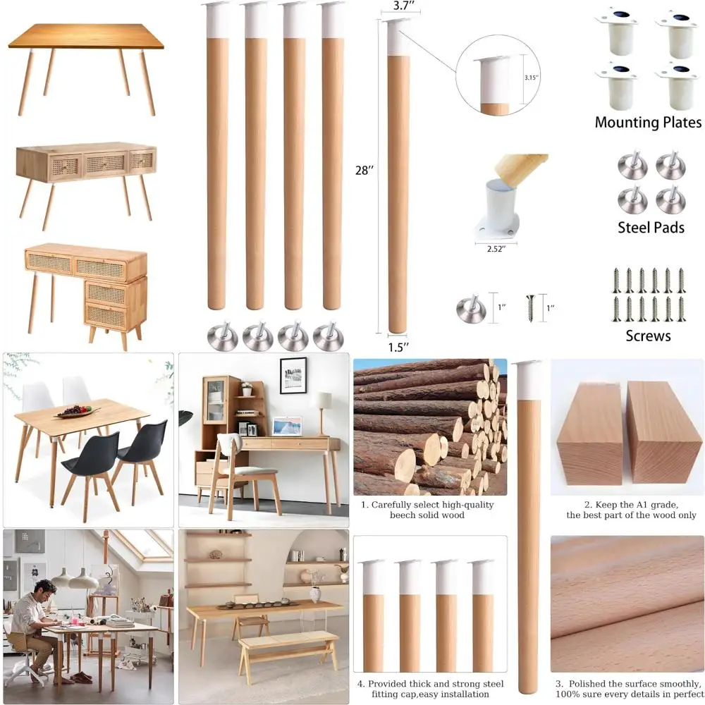 Nogi meblowe z wysokiej jakości drewna o długości 28 cali zapewniają trwałą i stylową podparcie.