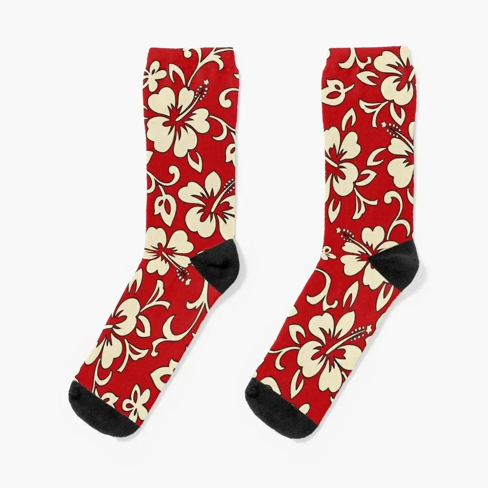 Malia Hawaiian Hibiscus Aloha Shirt Print - Red Socks heated kids FASHION bright garter Socks Woman Men's