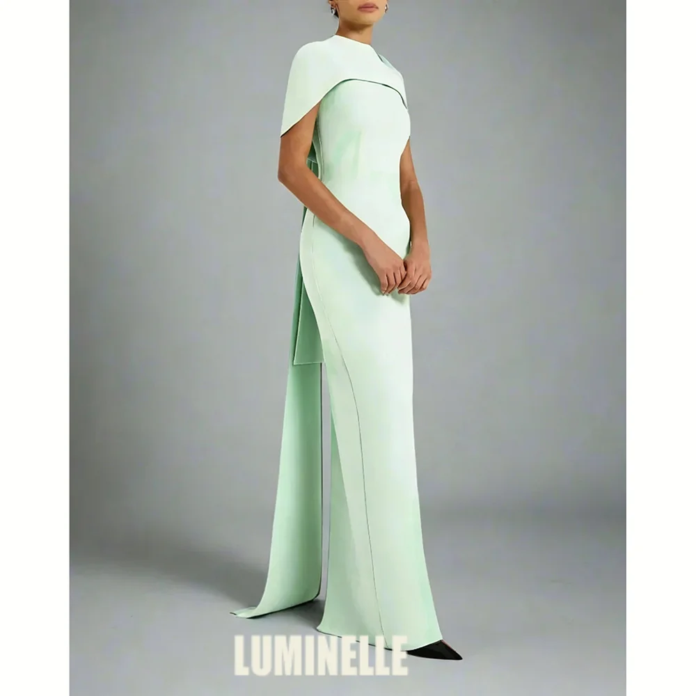 Customized New Arrival Evening Dresses Arabic Mint Green Prom Gowns with Cape Simple Wedding Party Dresses Middle East On Sale